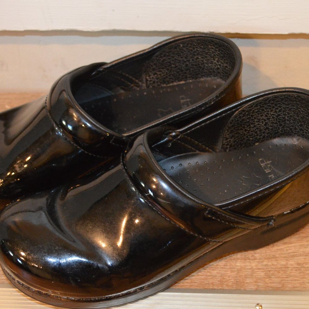 Dankso Black Patent Leather Clogs - Size 40